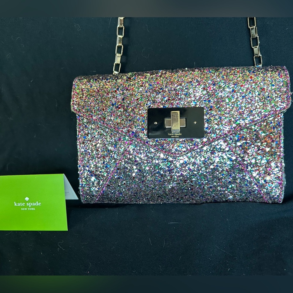 Kate Spade Moonlit Soiree Glitter Pink clutch Cross Body bag multi color